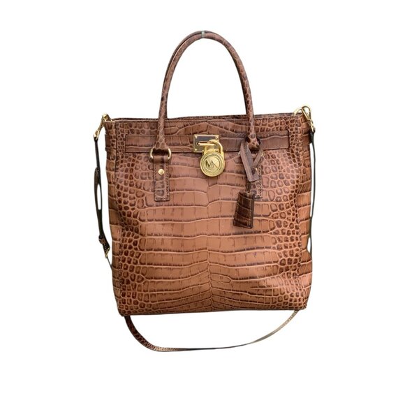 Michael Kors Hamilton Convertible Satchel/Tote Embossed Leather Womens Handbag - Picture 2 of 16